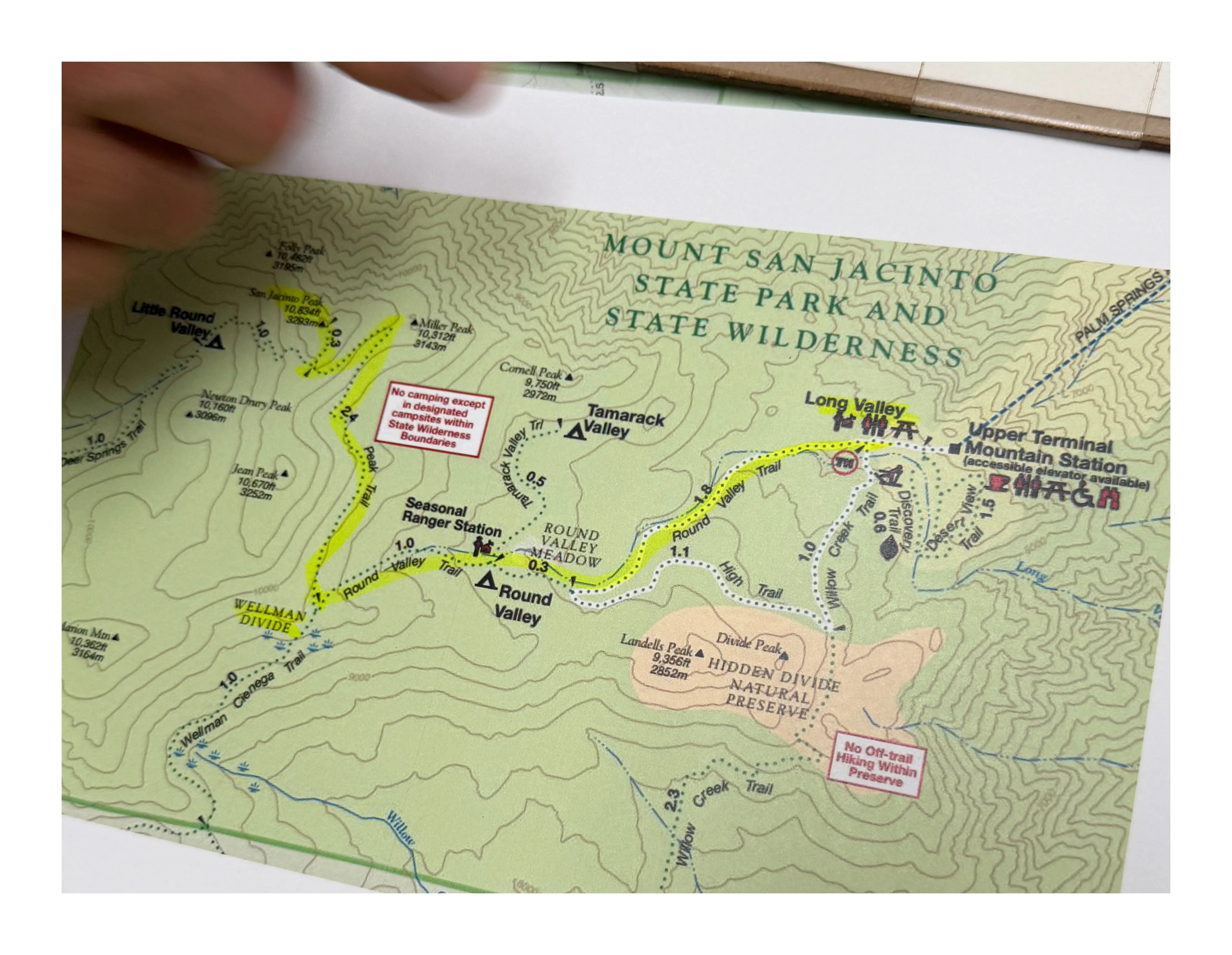 Trail map for the second leg: the climb from the tram station to San Jacinto Peak via Wellman Divide
