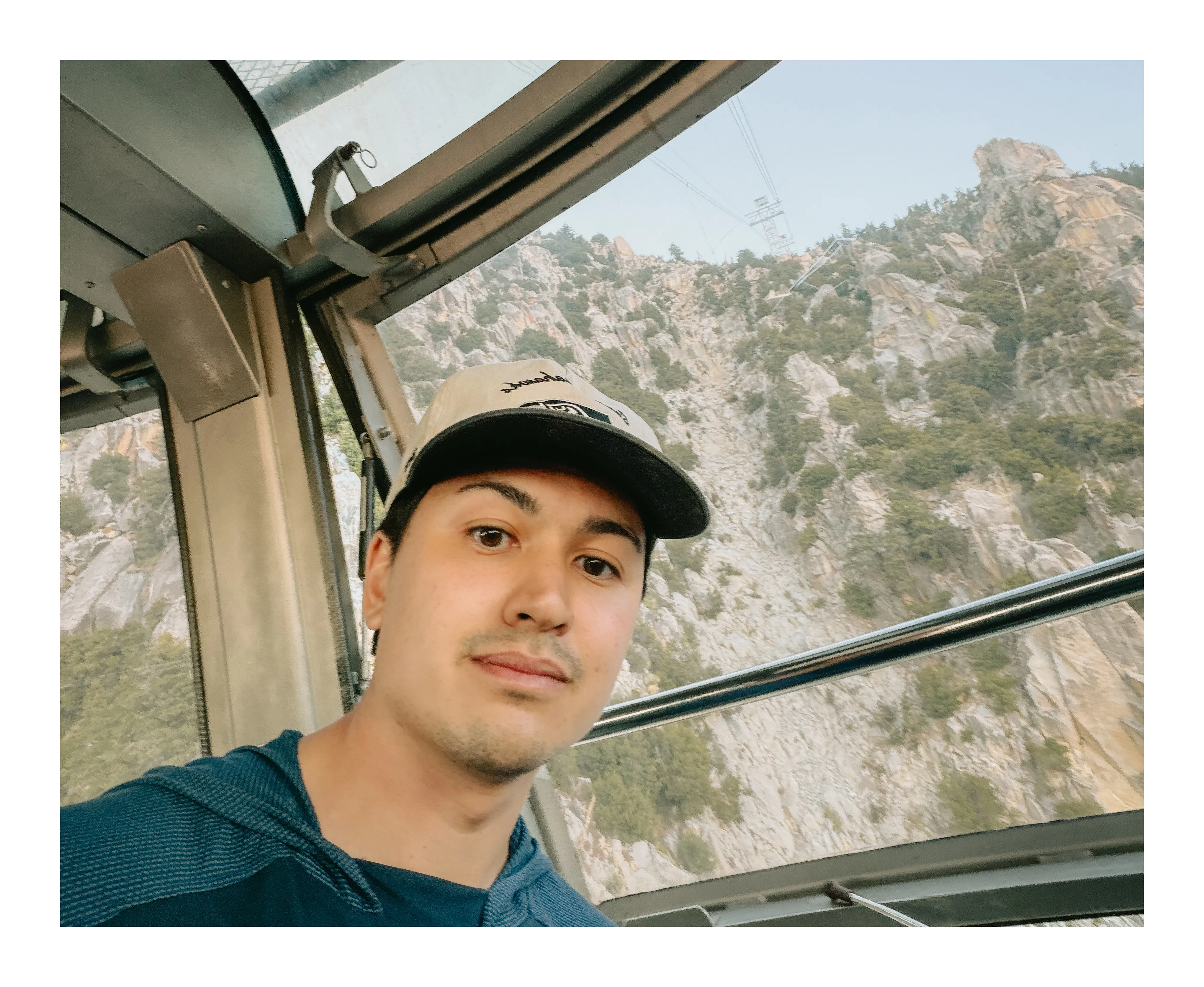 Aboard the Palm Springs Aerial Tramway, riding the rotating car back down the mountain